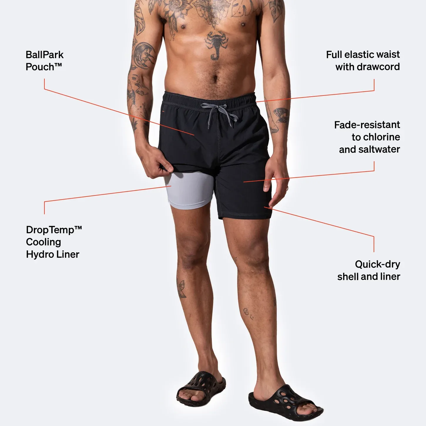 Saxx Mens Oh Buoy Stretch Volley 7" Swim Short - Black