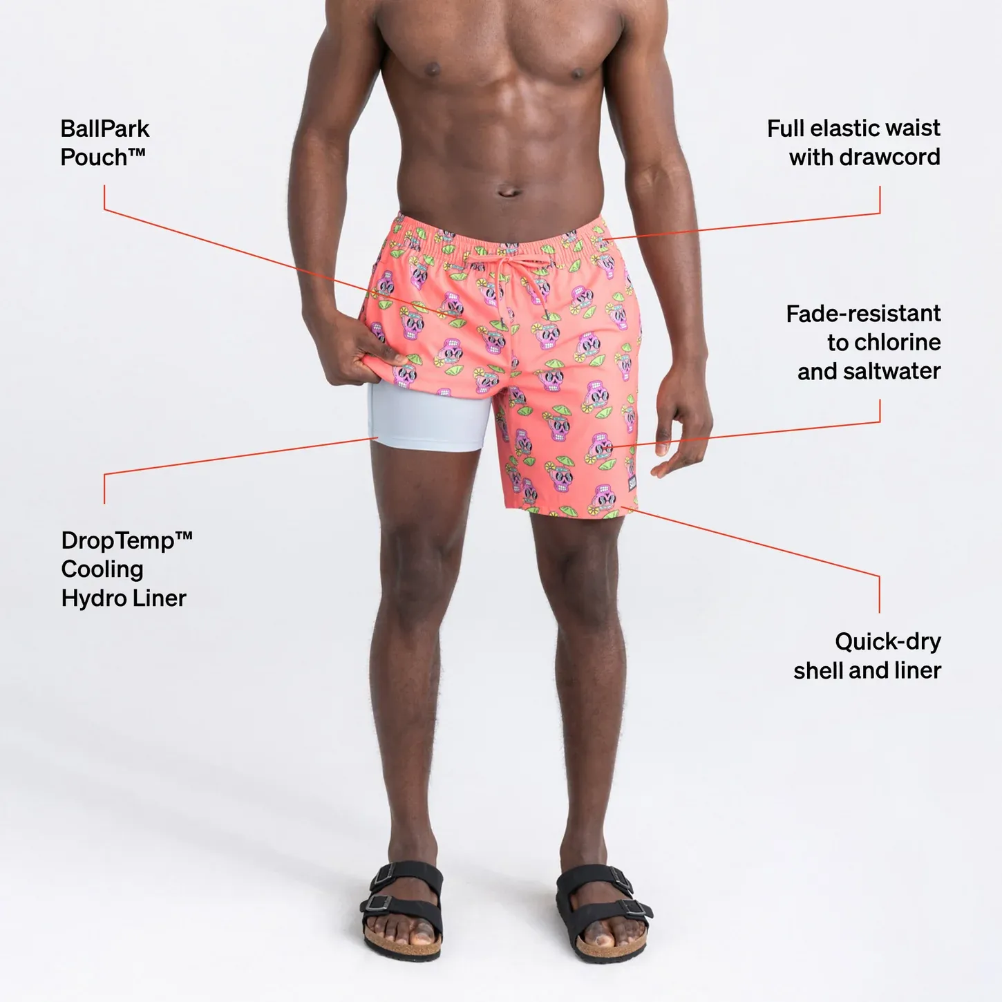 Saxx Mens Oh Buoy Stretch Volley 7" Swim Short - Drunken Skulls