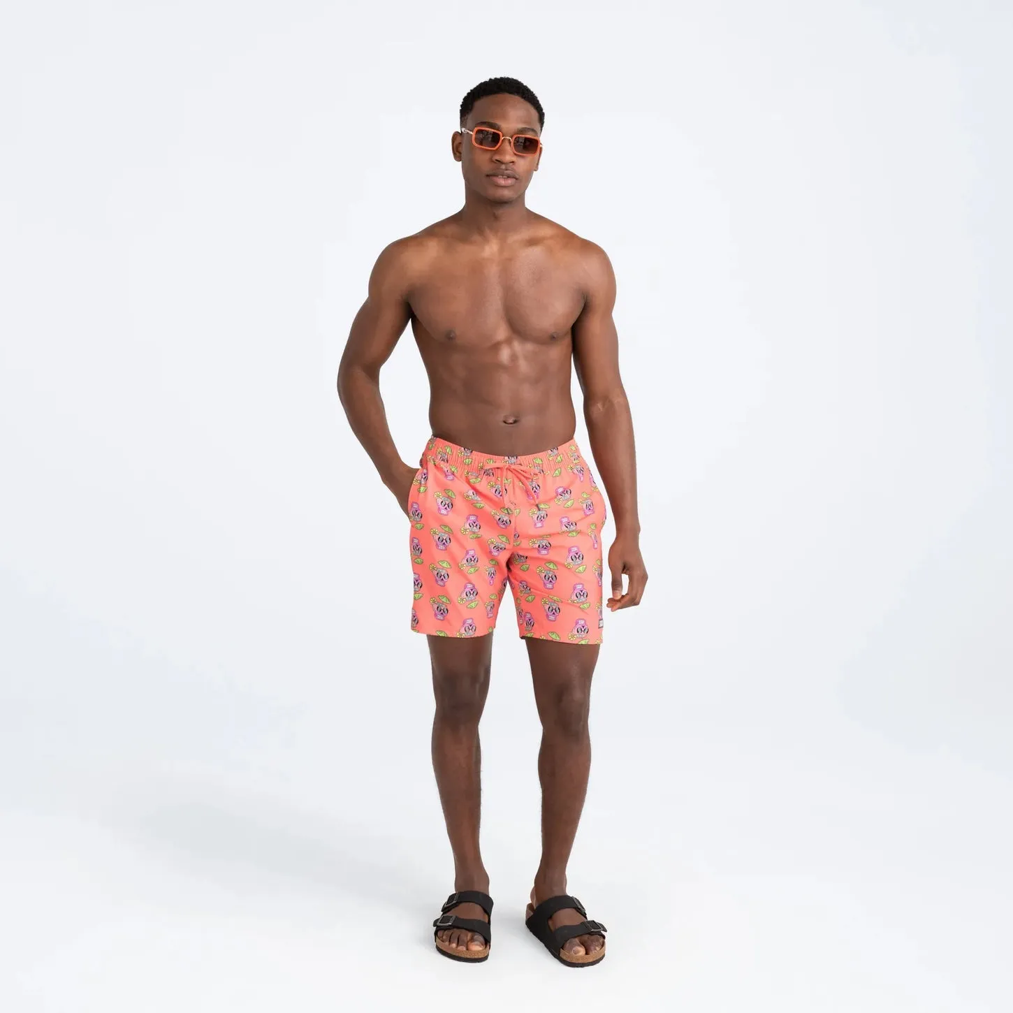 Saxx Mens Oh Buoy Stretch Volley 7" Swim Short - Drunken Skulls