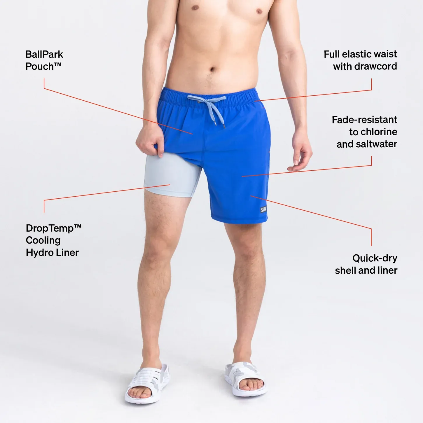 Saxx Mens Oh Buoy Stretch Volley 7" Swim Short - Sport Blue