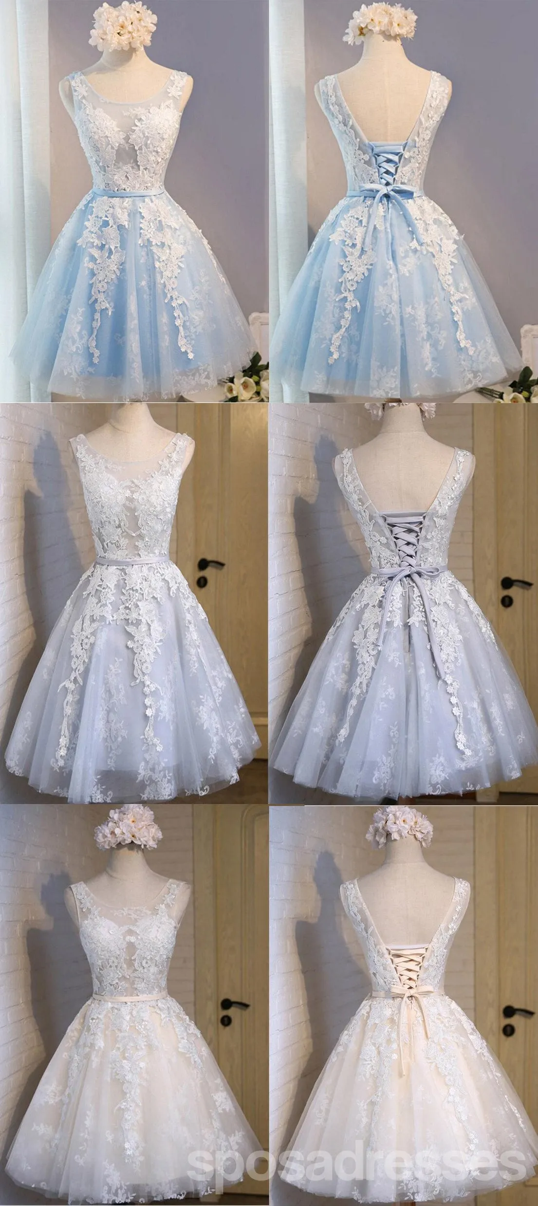 Scoop Neckline Short Ivory Lace Cute Homecoming Prom Dresses, Affordable Short Party Prom Dresses, Perfect Homecoming Dresses, CM301
