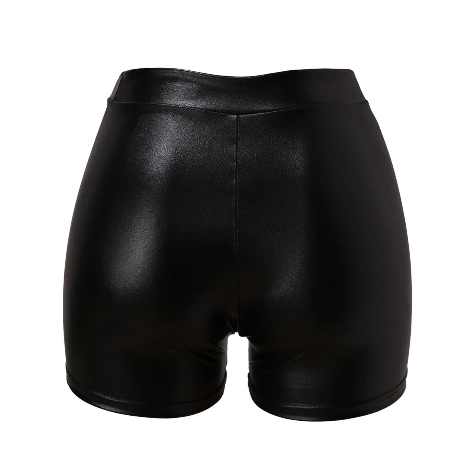 Sexy Faux Leather Dance/Nightclub Shorts High Waist Stretchy Slim Hip Shorts for Women