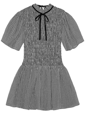 Sheer Fluid Check Mini Smock Dress