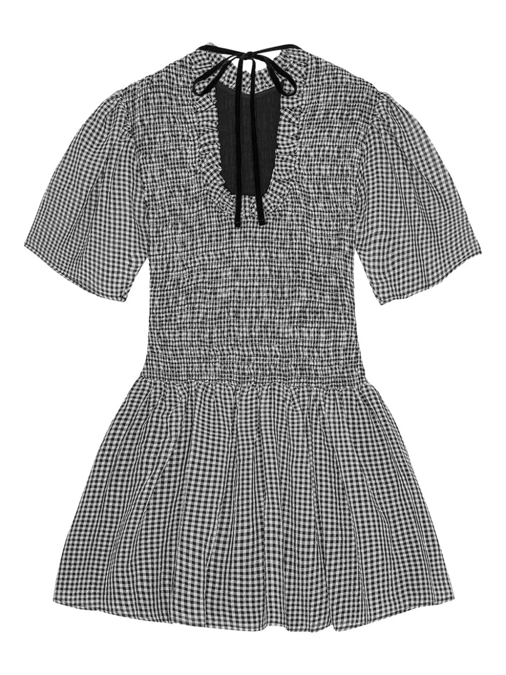 Sheer Fluid Check Mini Smock Dress
