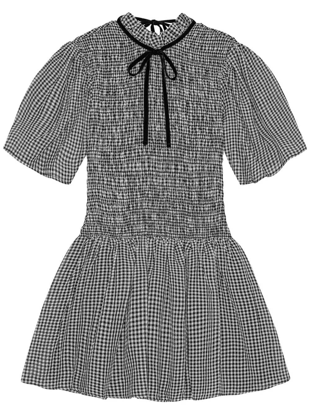 Sheer Fluid Check Mini Smock Dress