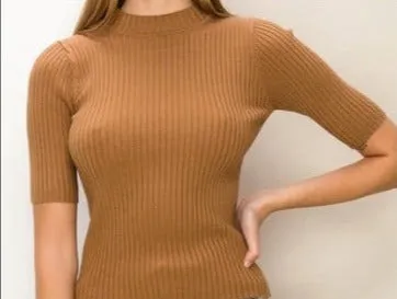 Shes Cool Mock-Neck Ribbed Sweater Top
