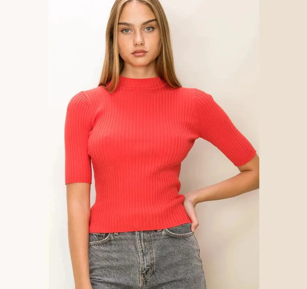 Shes Cool Mock-Neck Ribbed Sweater Top