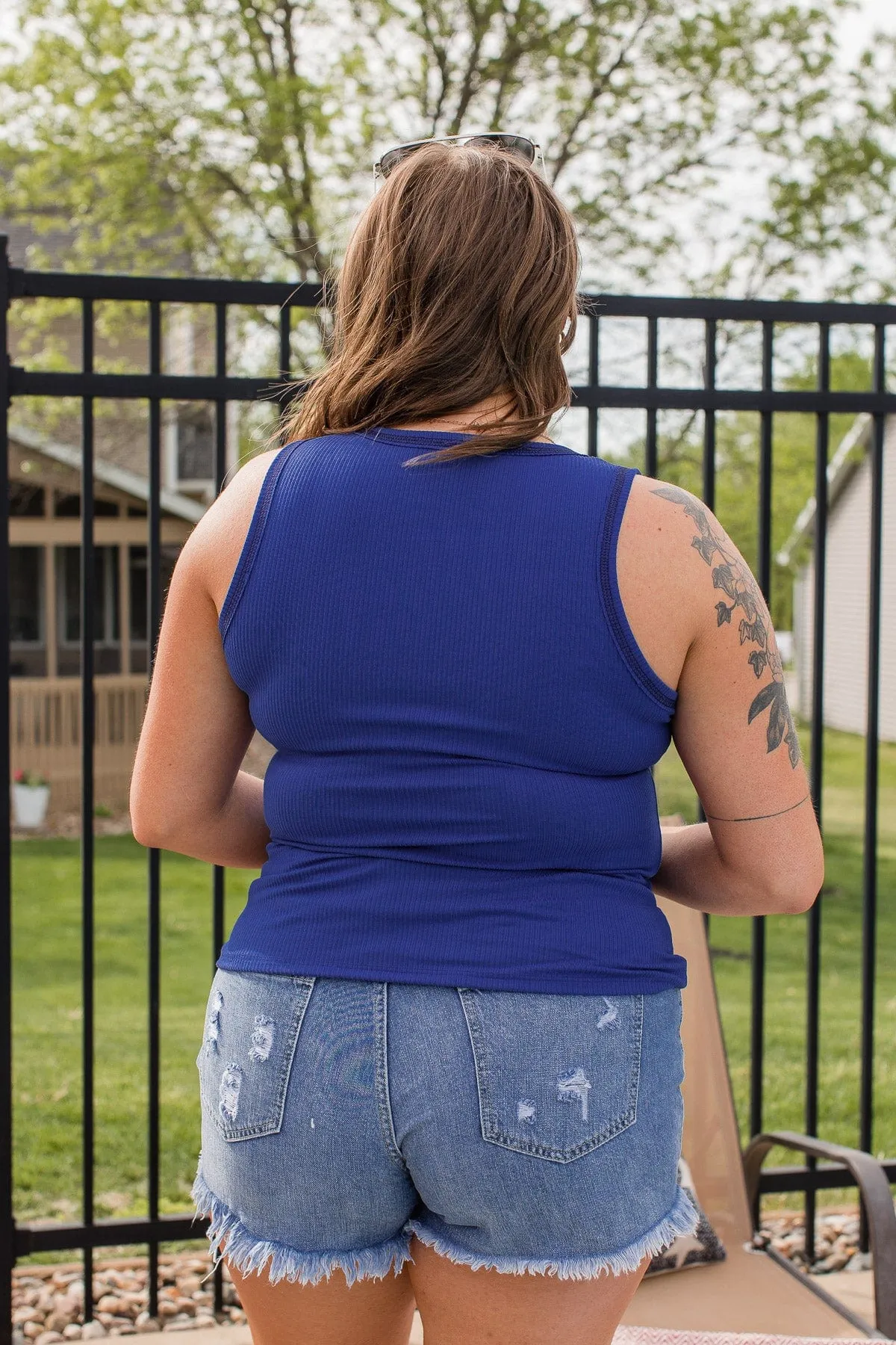 Shine On Me Fitted Tank- Royal Blue