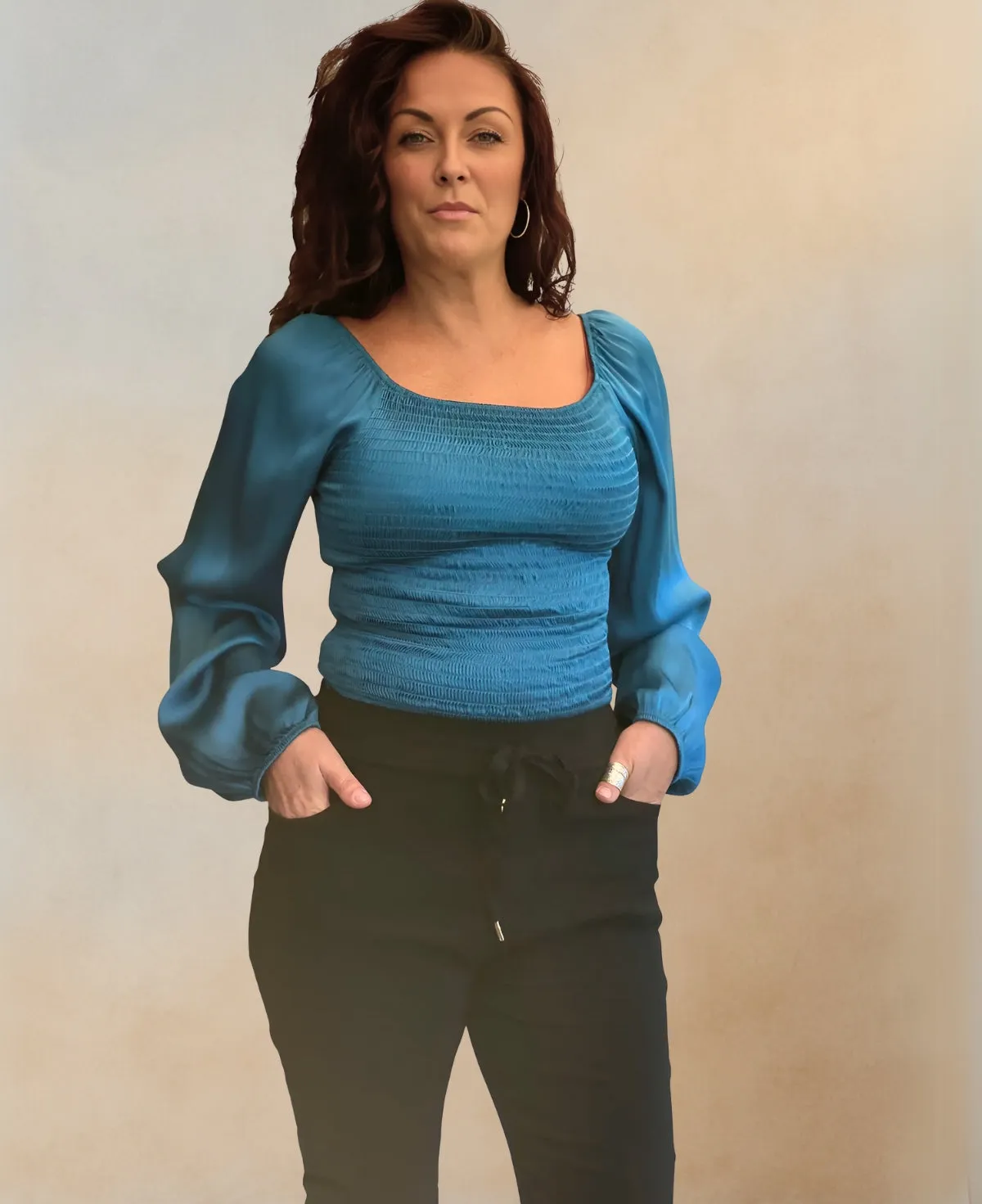 Shirred Satin Top