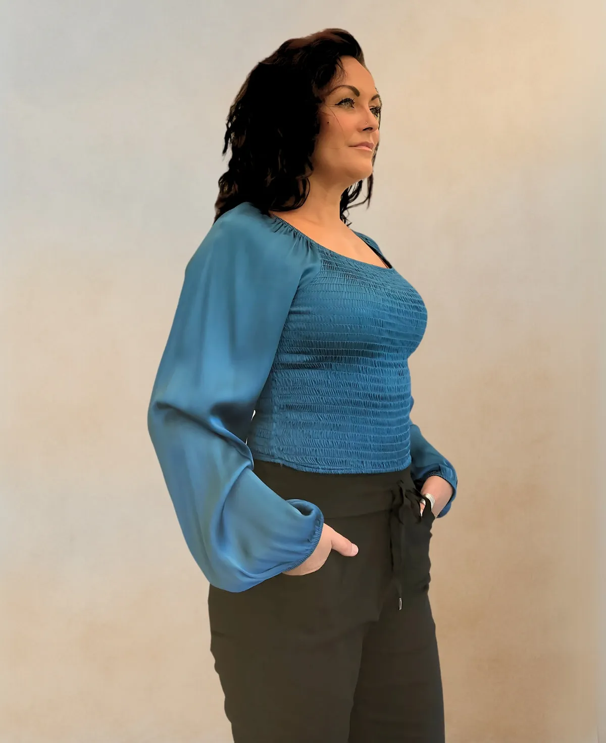 Shirred Satin Top