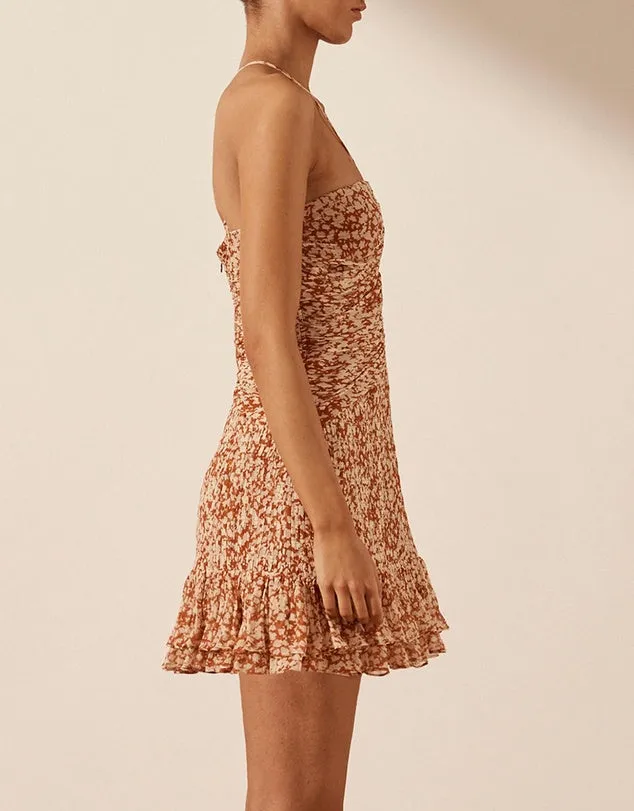 Shona Joy Keyhole Mini Dress - Mango/Oatmeal