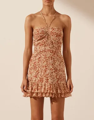 Shona Joy Keyhole Mini Dress - Mango/Oatmeal