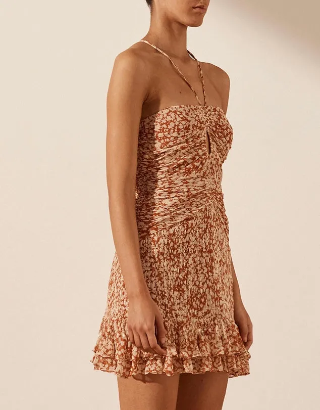 Shona Joy Keyhole Mini Dress - Mango/Oatmeal