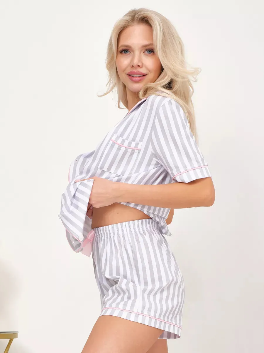 Shorts Set Grey Stripes 100% Cotton