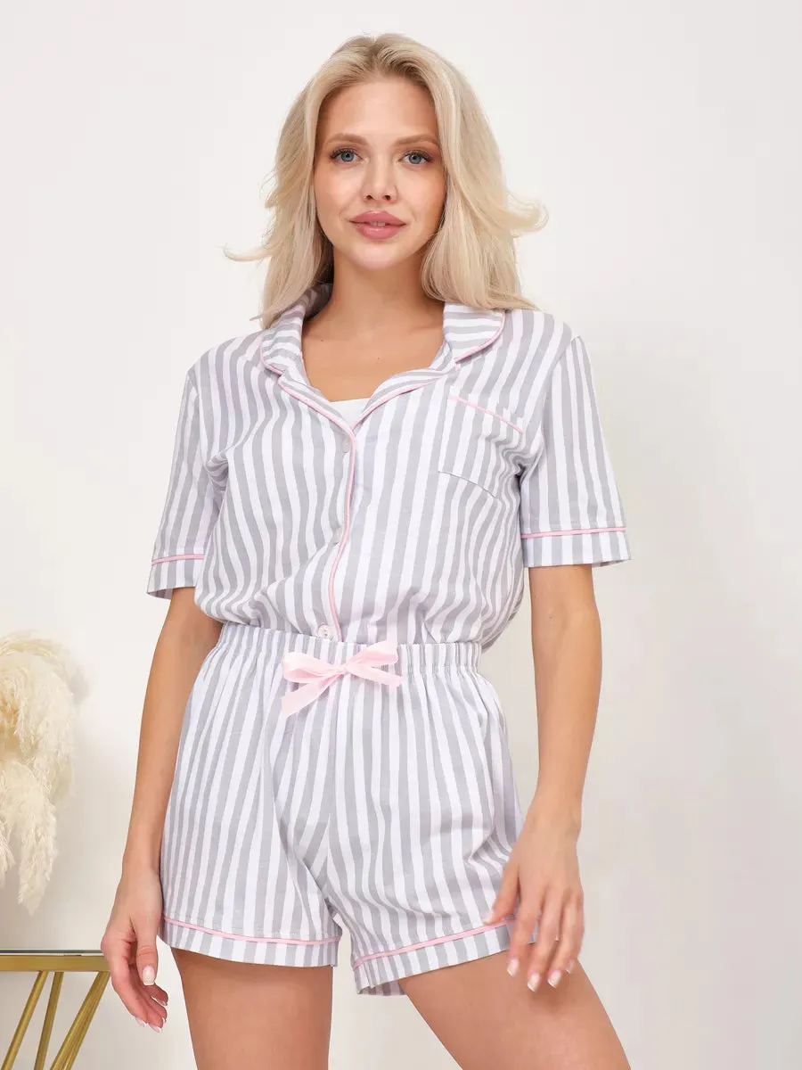 Shorts Set Grey Stripes 100% Cotton