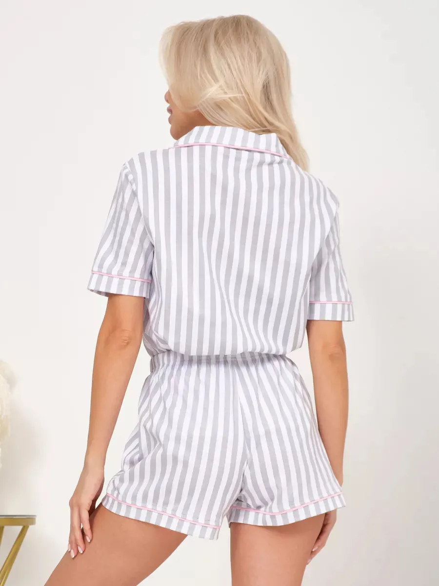 Shorts Set Grey Stripes 100% Cotton