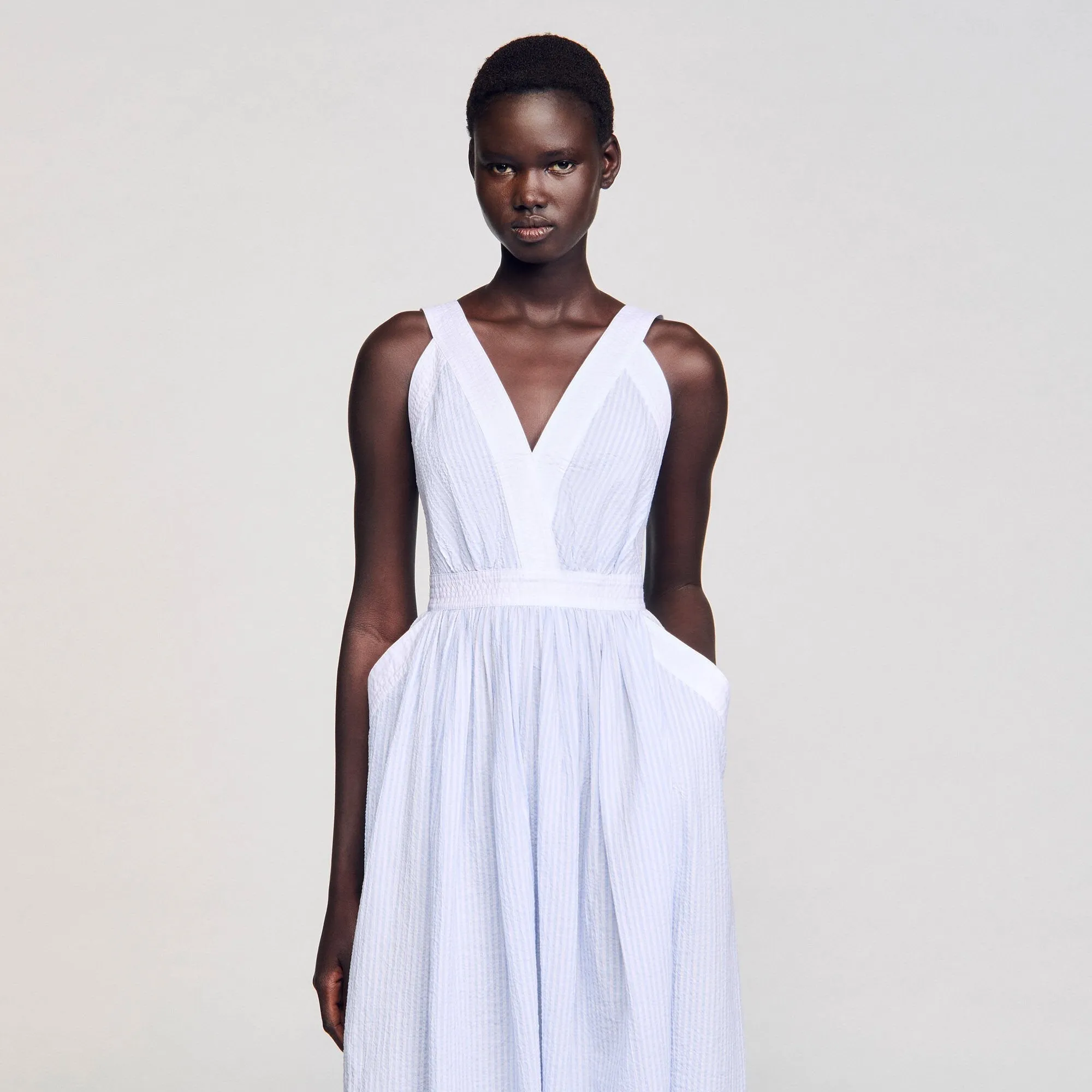 Sidonie Long Striped Dress Ciel / Blanc