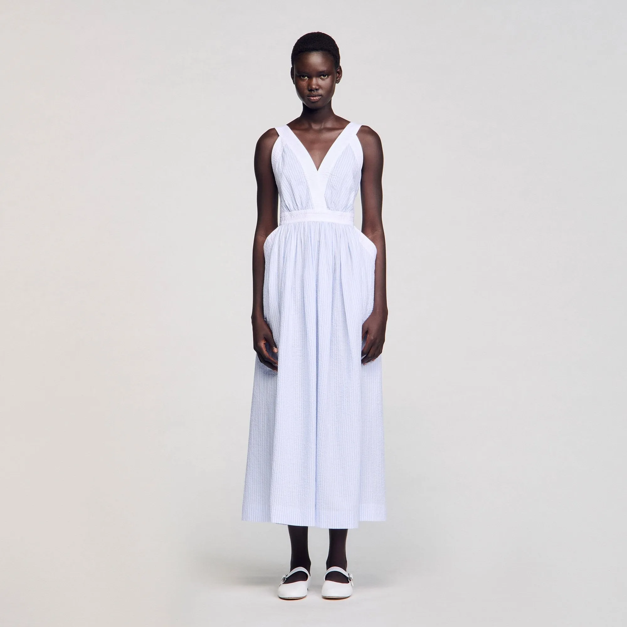 Sidonie Long Striped Dress Ciel / Blanc