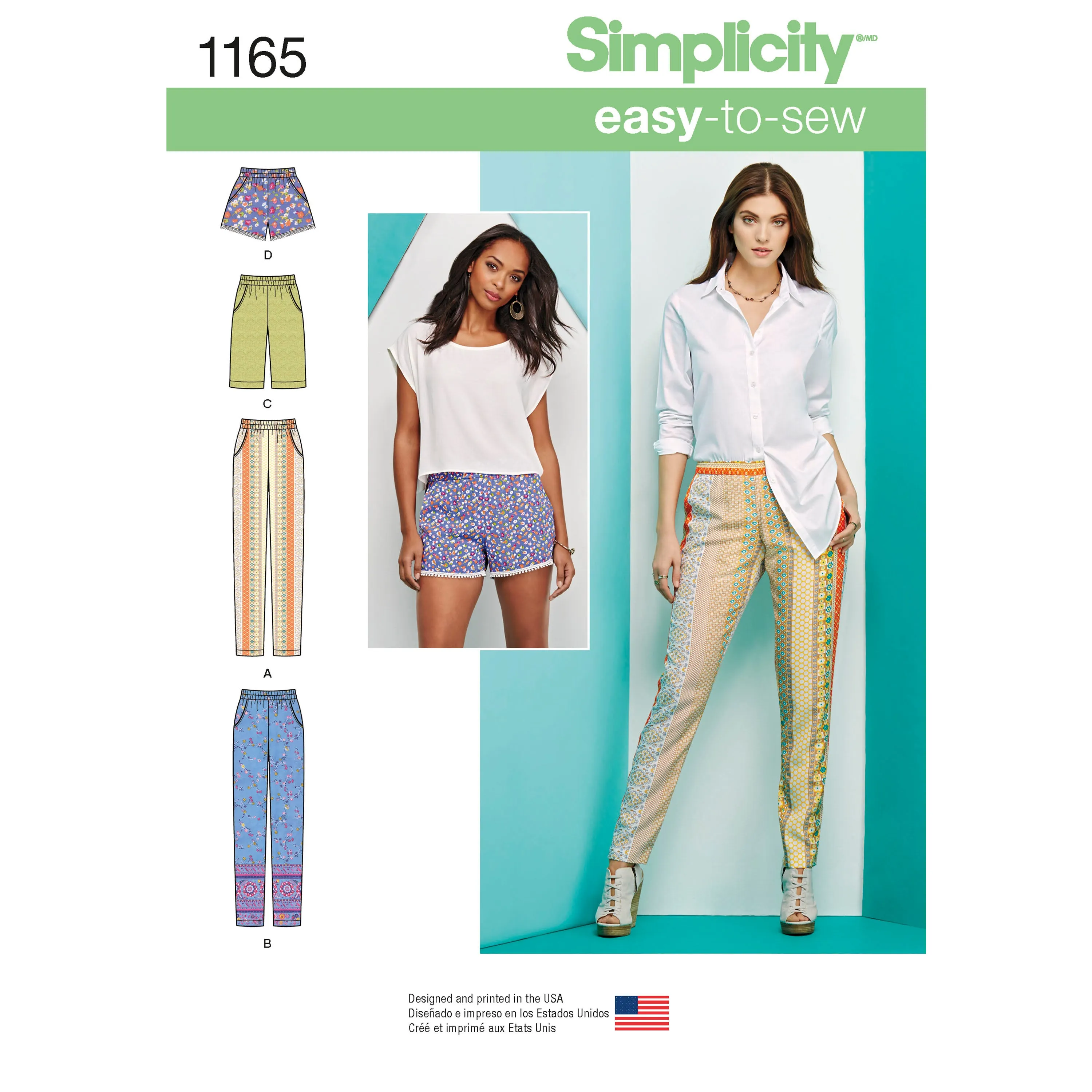 Simplicity Pattern 1165  Women's Pull-on Trousers, Long or Short Shorts