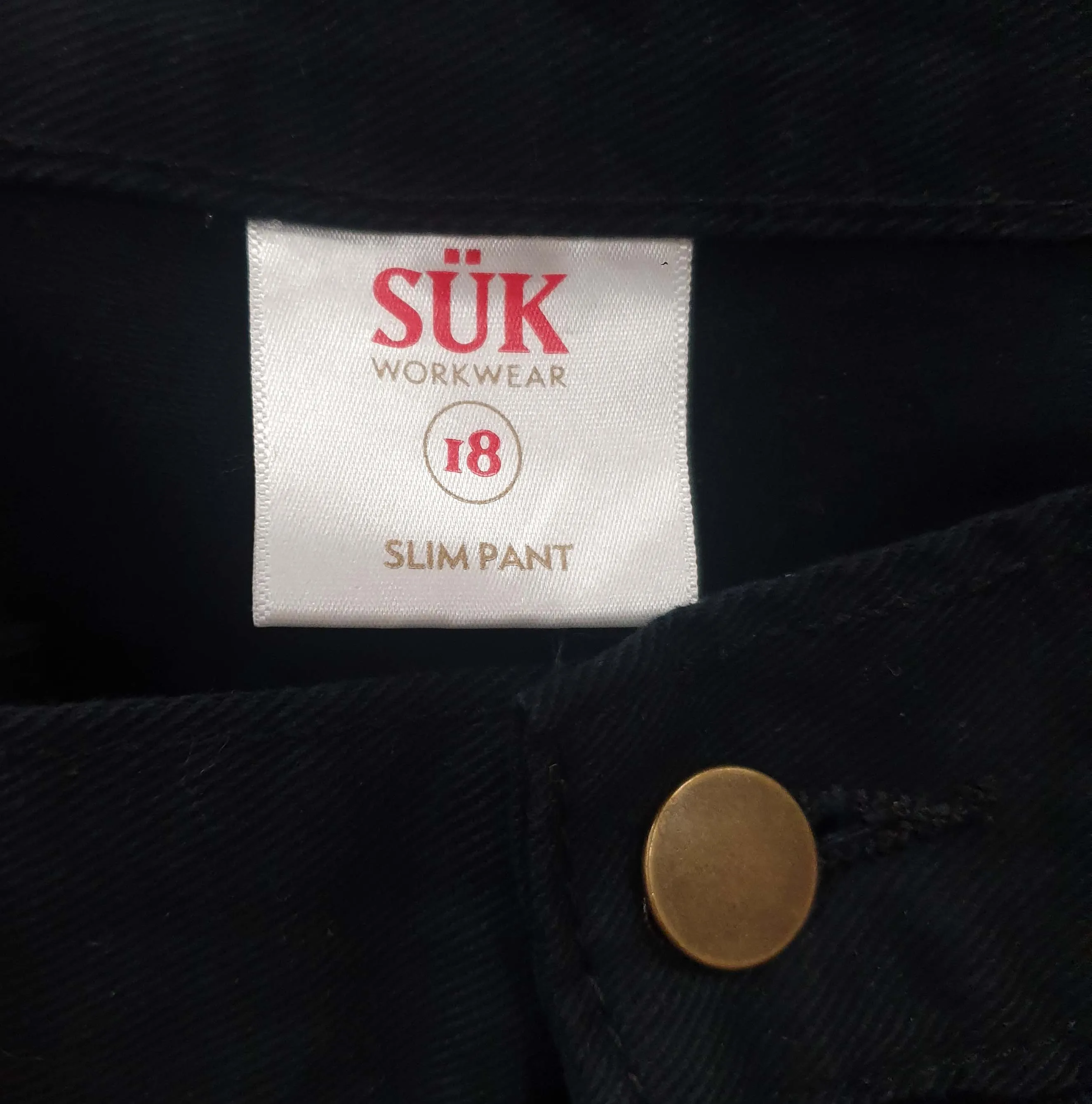 SÜK Workwear black slim pant size 18