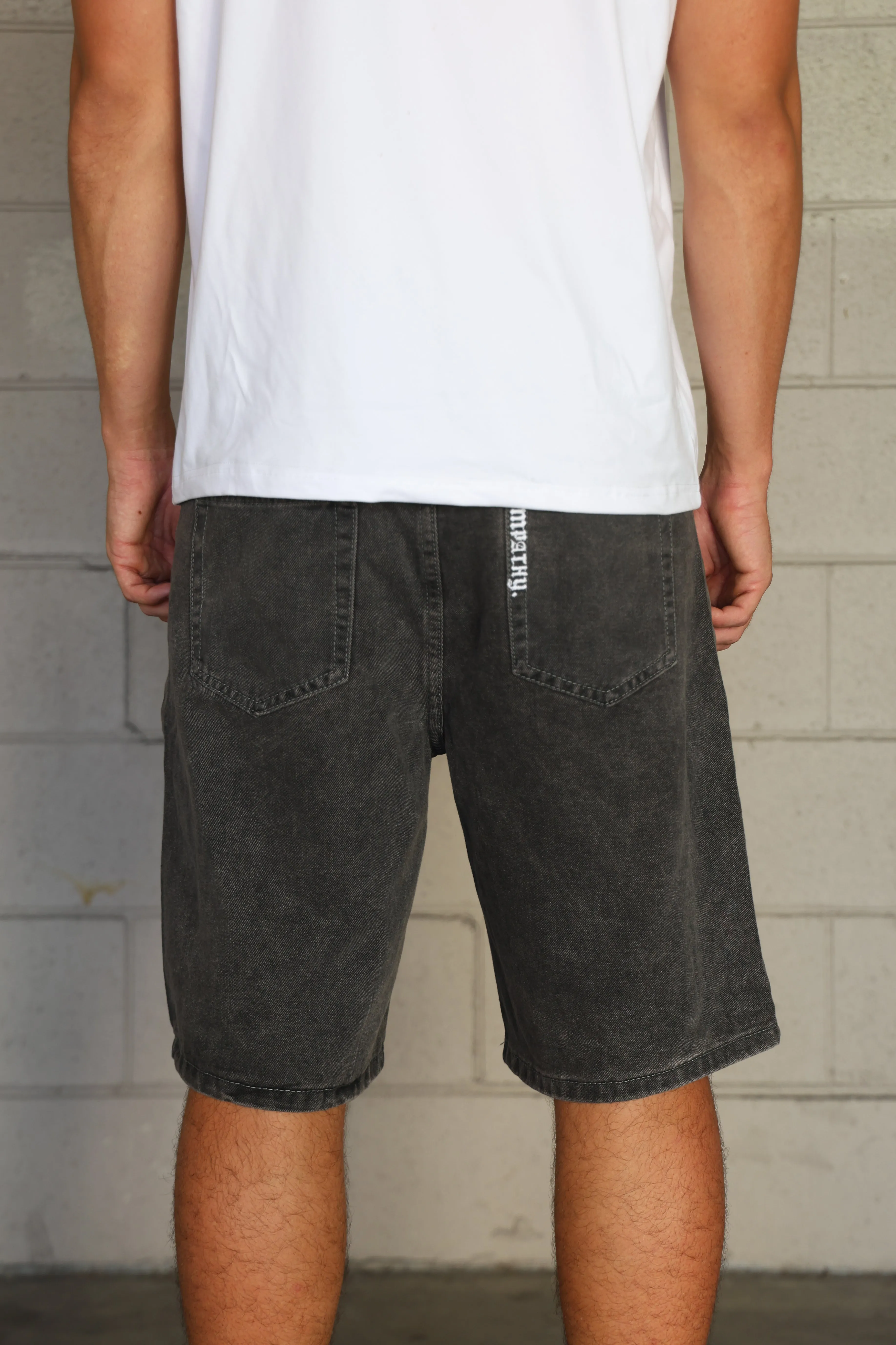 SKEG EMBROIDERED EMPATHY DENIM WALK SHORTS