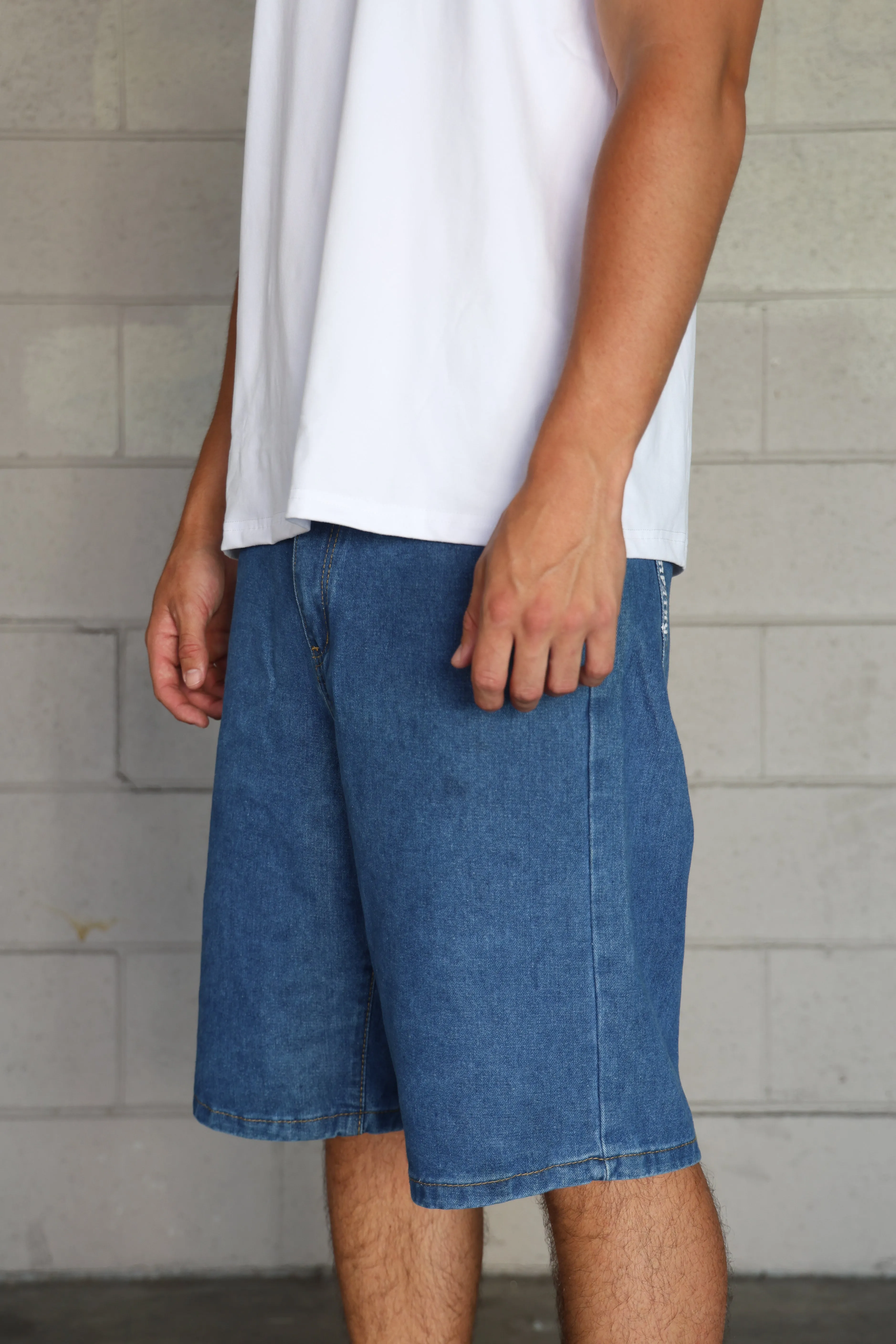 SKEG EMBROIDERED EMPATHY DENIM WALK SHORTS
