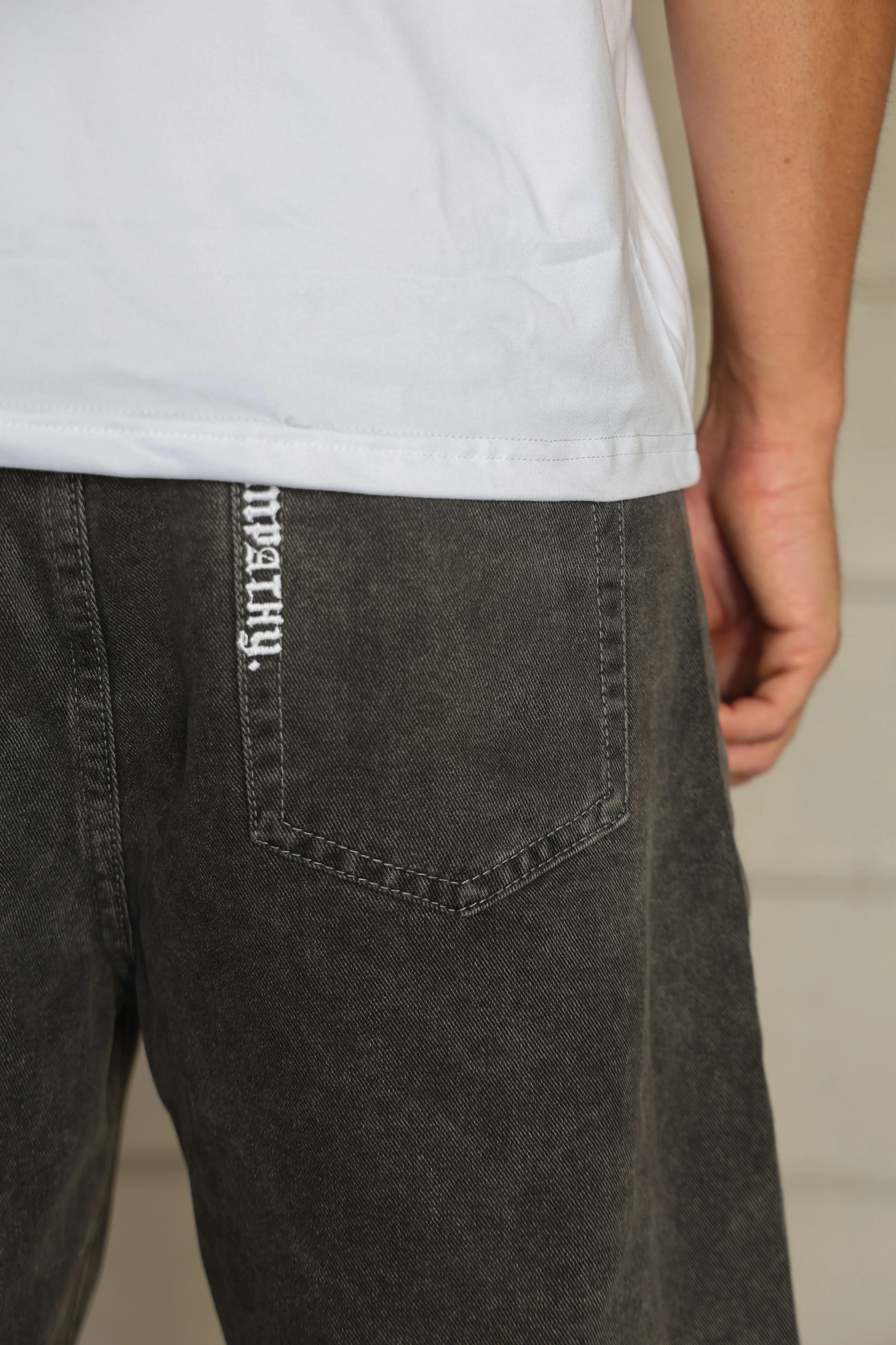 SKEG EMBROIDERED EMPATHY DENIM WALK SHORTS