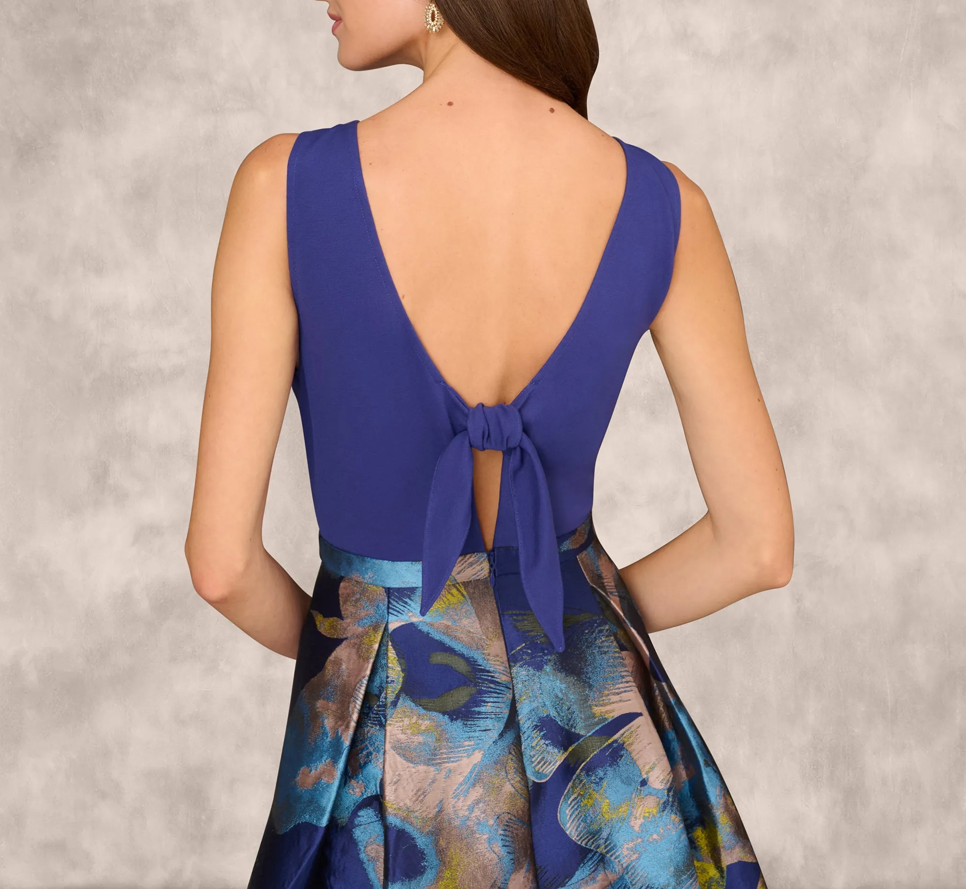 Sleeveless Floral Jacquard Combo Ballgown In Blue Yellow Multi