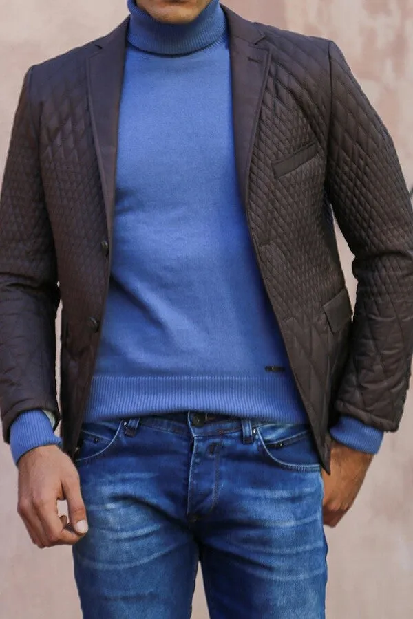 Slim Fit Brown Quilted Blazer - Wessi
