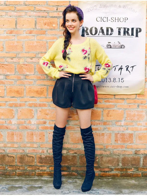 slim high waist zipper shorts