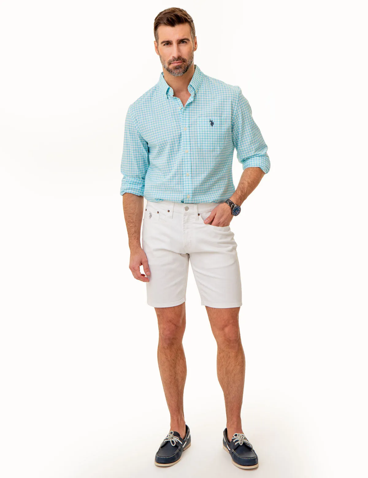 SLIM STRAIGHT 5 POCKET DENIM SHORTS