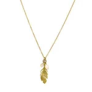 Small Feather, Pearl, and Diamond Charm Necklace