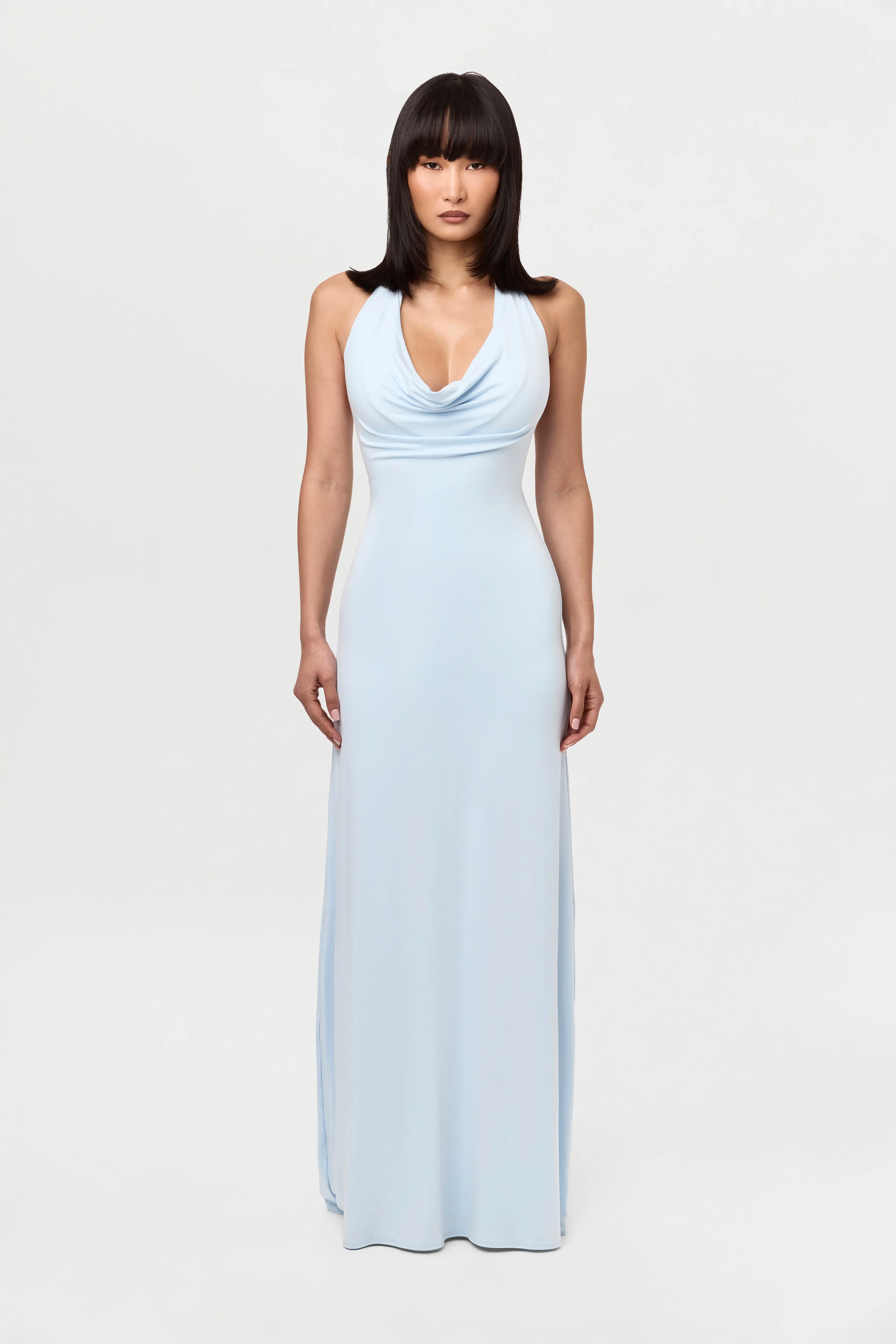 Smooth Halter Cowl Maxi Dress