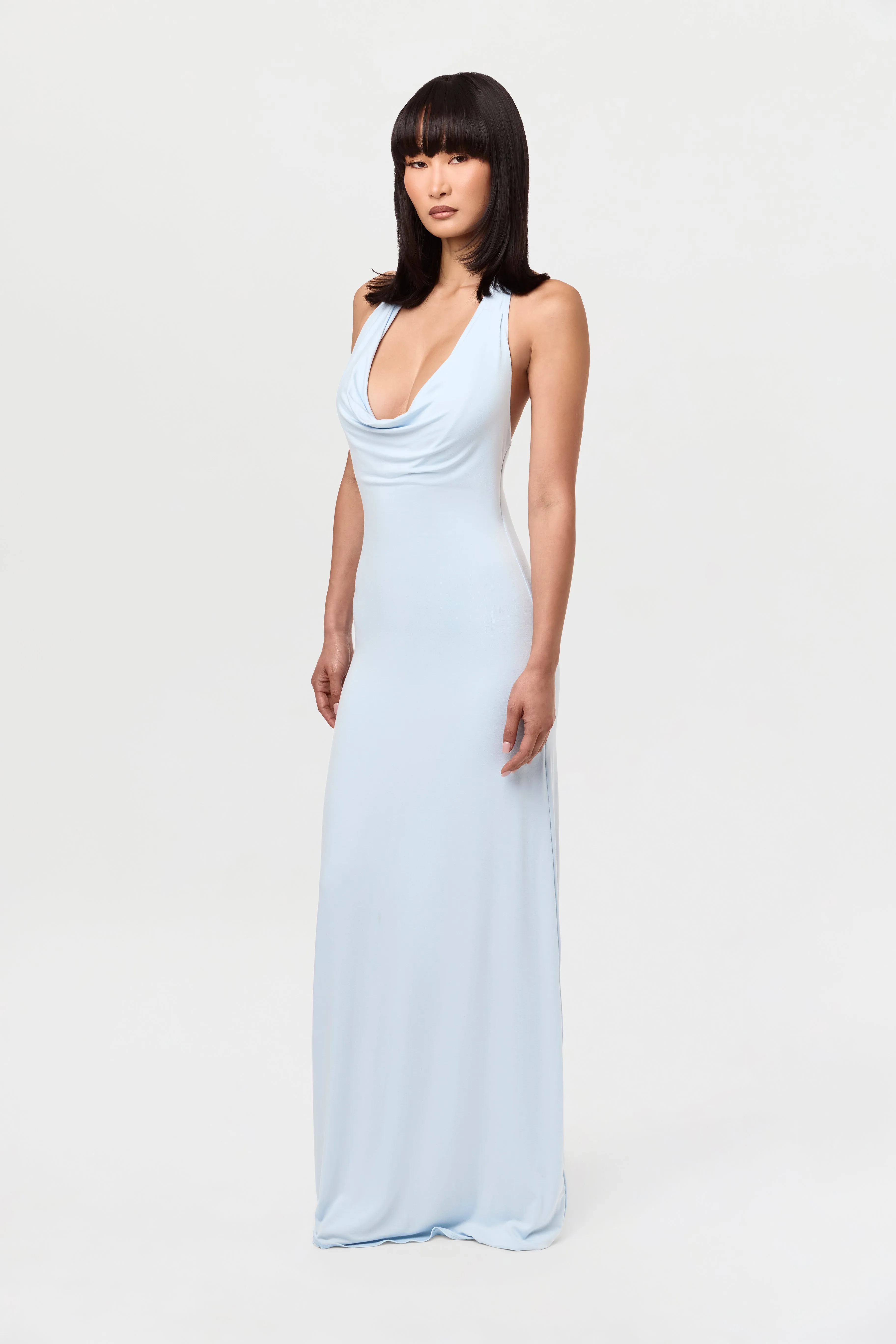 Smooth Halter Cowl Maxi Dress