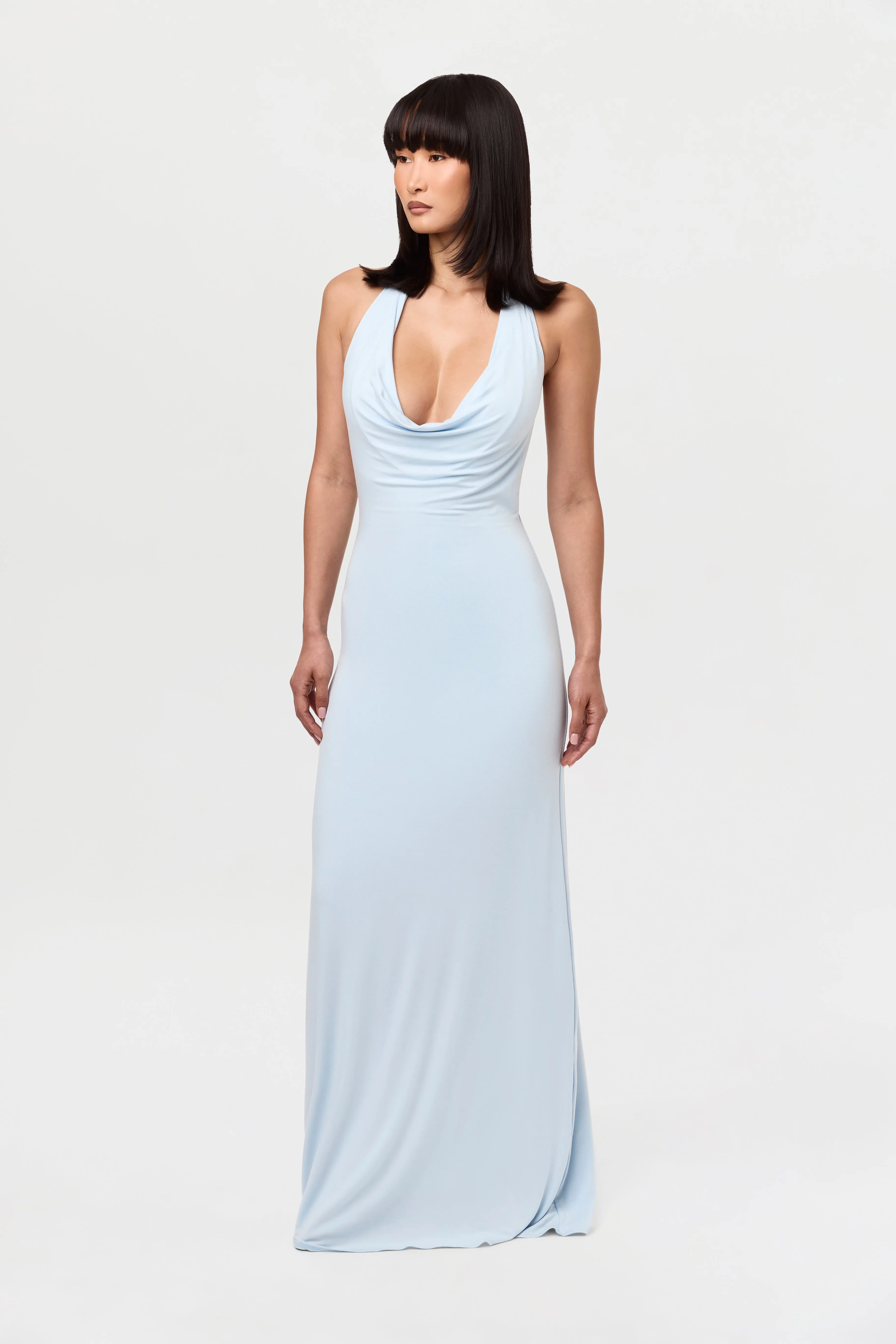 Smooth Halter Cowl Maxi Dress