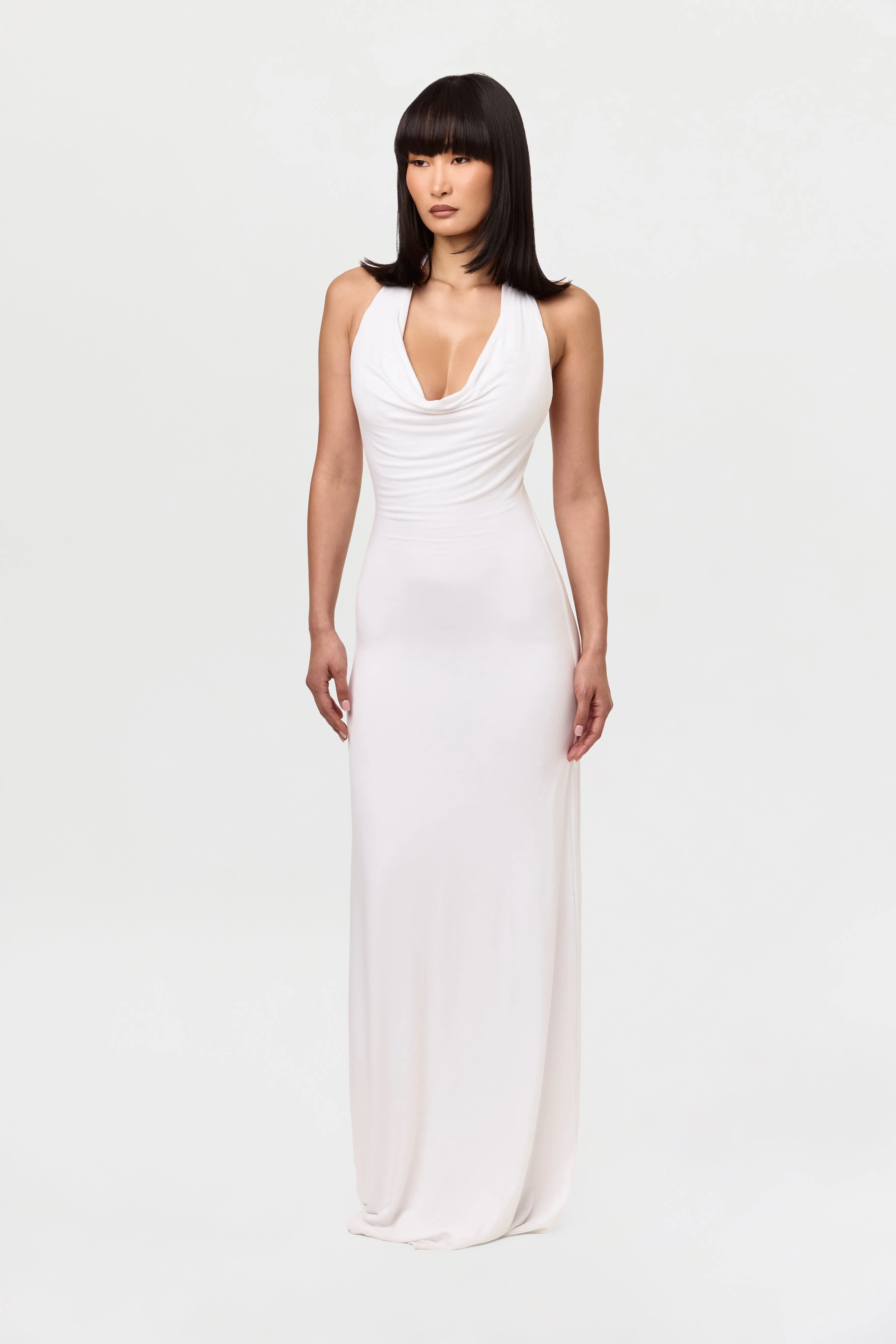 Smooth Halter Cowl Maxi Dress