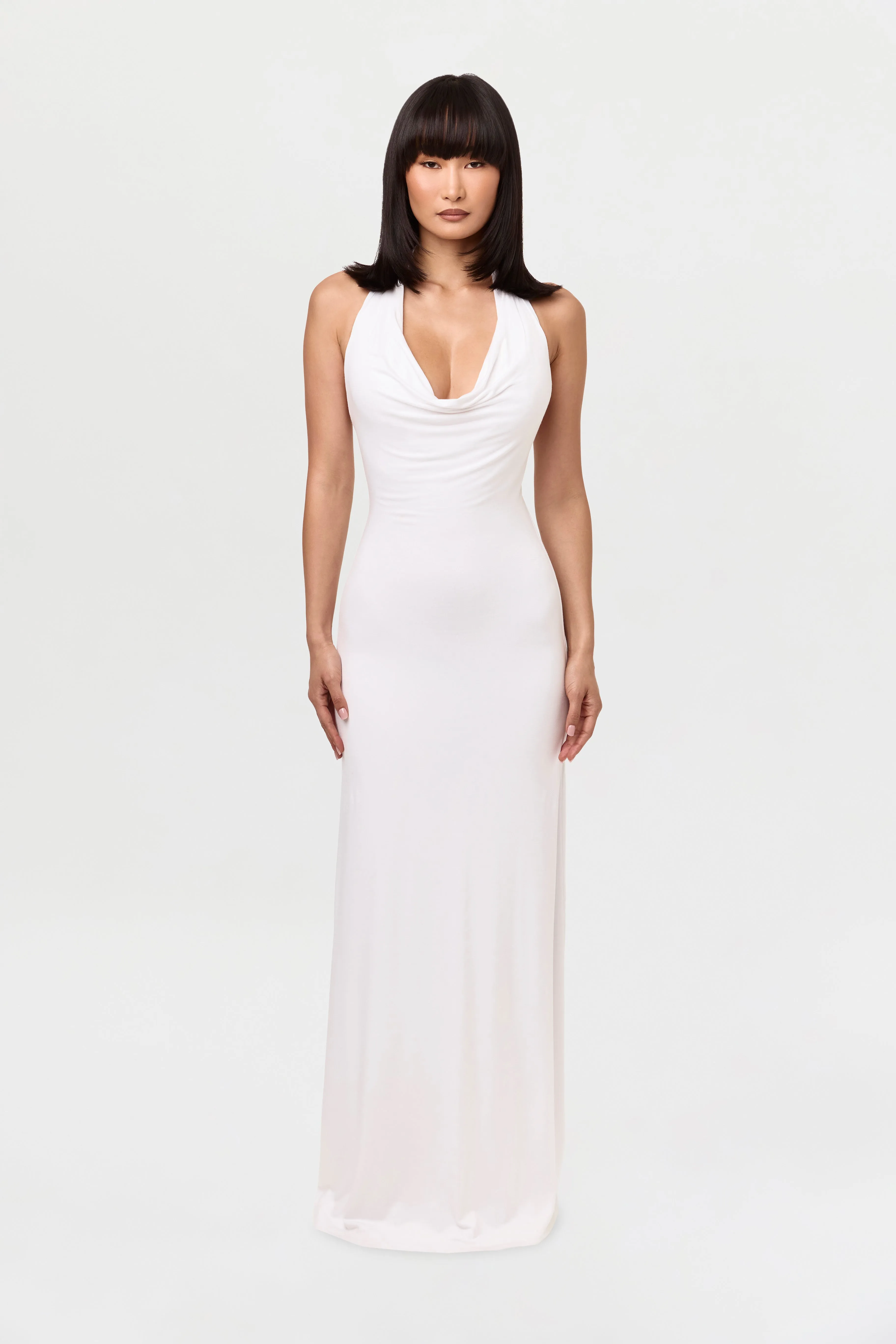Smooth Halter Cowl Maxi Dress