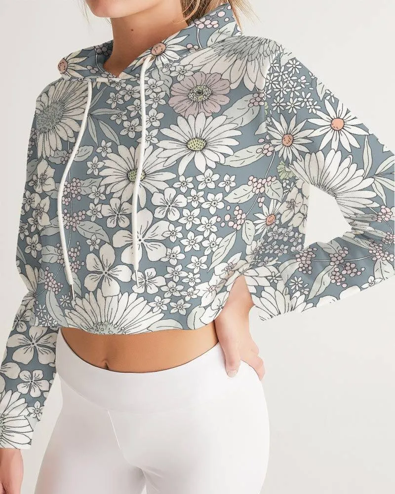 Snowy Field Of Flowers Women's Cropped Hoodie