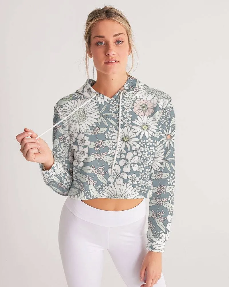 Snowy Field Of Flowers Women's Cropped Hoodie