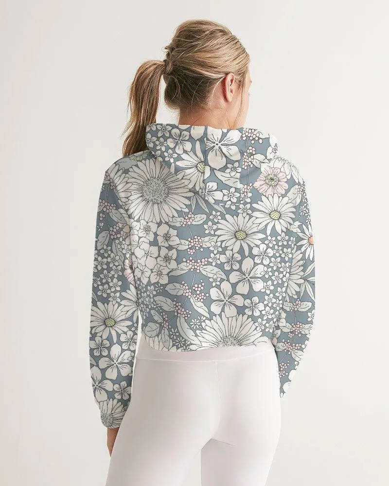 Snowy Field Of Flowers Women's Cropped Hoodie