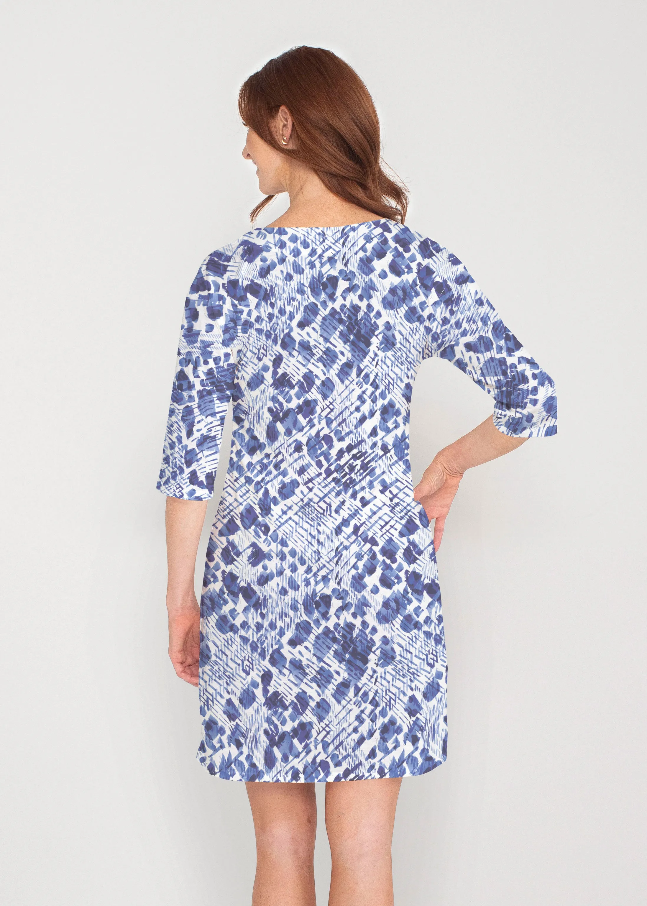 Sophia (8056) ~ Drop Shoulder 3/4 Sleeve V-Neck Dress