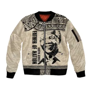 South Africa Nelson Mandela - Father Of Nation Sleeve Zip Bomber Jacket Vintage African Pattern LT14