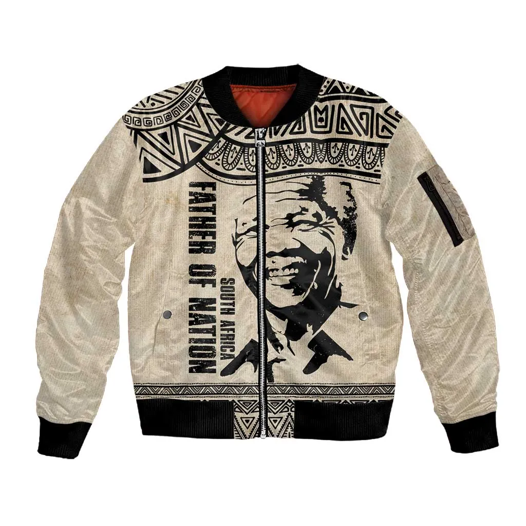 South Africa Nelson Mandela - Father Of Nation Sleeve Zip Bomber Jacket Vintage African Pattern LT14