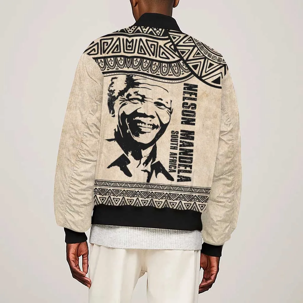 South Africa Nelson Mandela - Father Of Nation Sleeve Zip Bomber Jacket Vintage African Pattern LT14