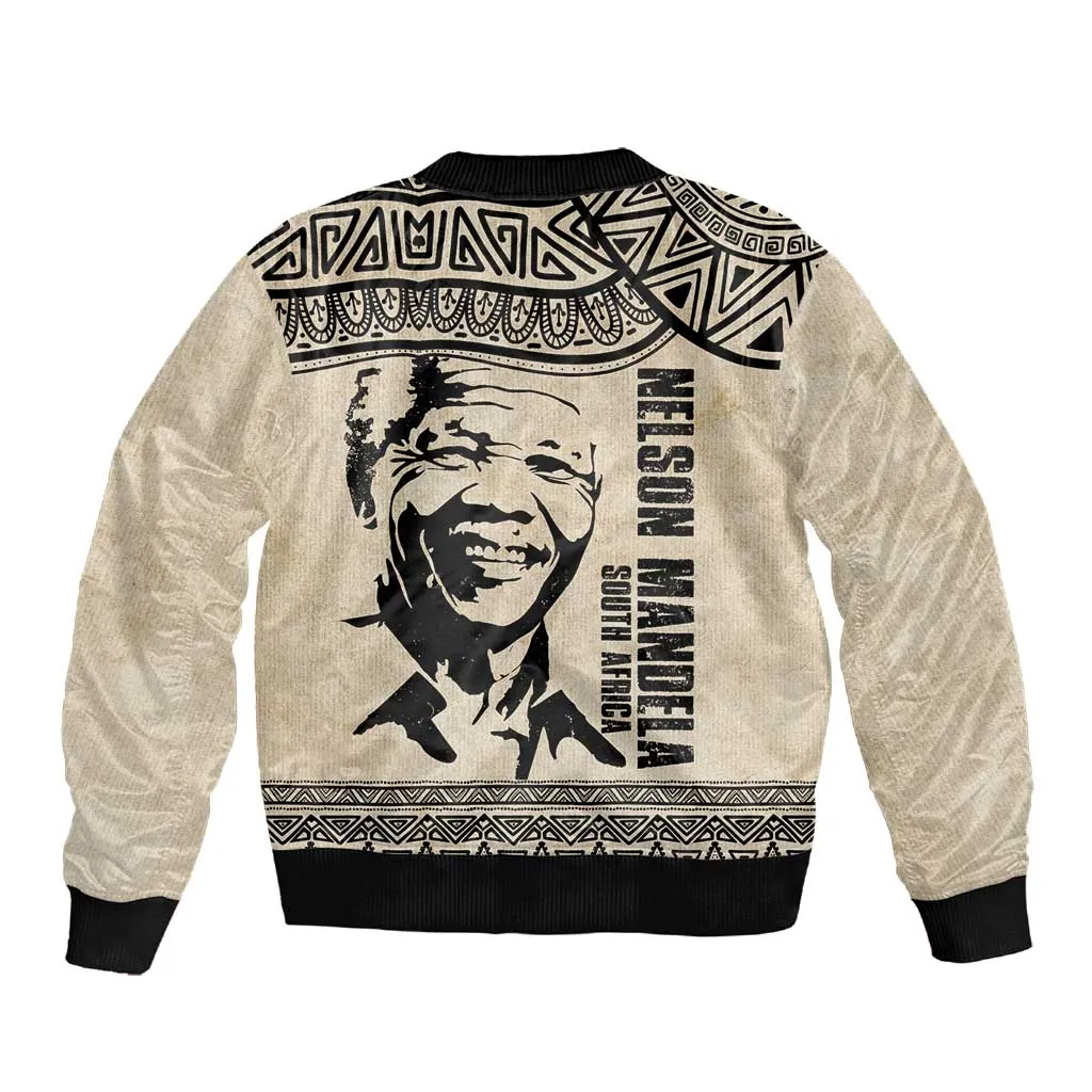 South Africa Nelson Mandela - Father Of Nation Sleeve Zip Bomber Jacket Vintage African Pattern LT14