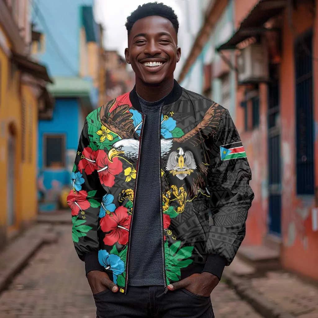 South Sudan Bomber Jacket African Pattern Hibiscus Floral LT01