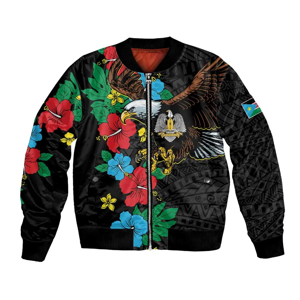 South Sudan Bomber Jacket African Pattern Hibiscus Floral LT01