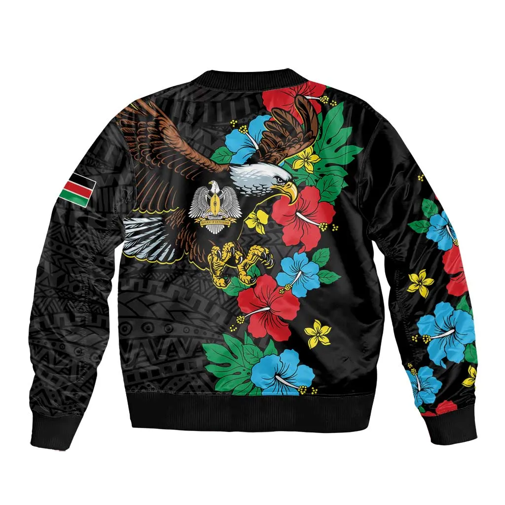 South Sudan Bomber Jacket African Pattern Hibiscus Floral LT01
