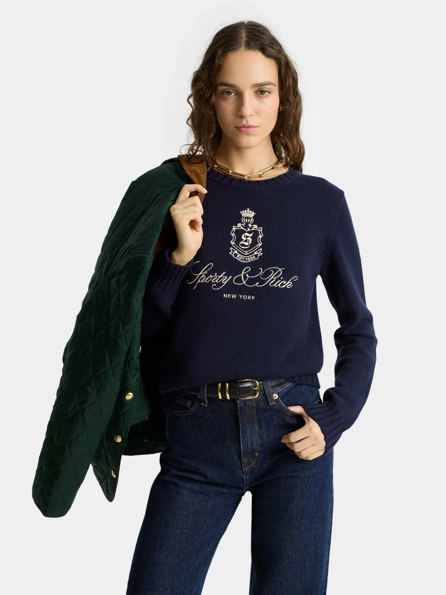 SPORTY & RICH WOMEN Vendome Knitted Sweater Navy Blue