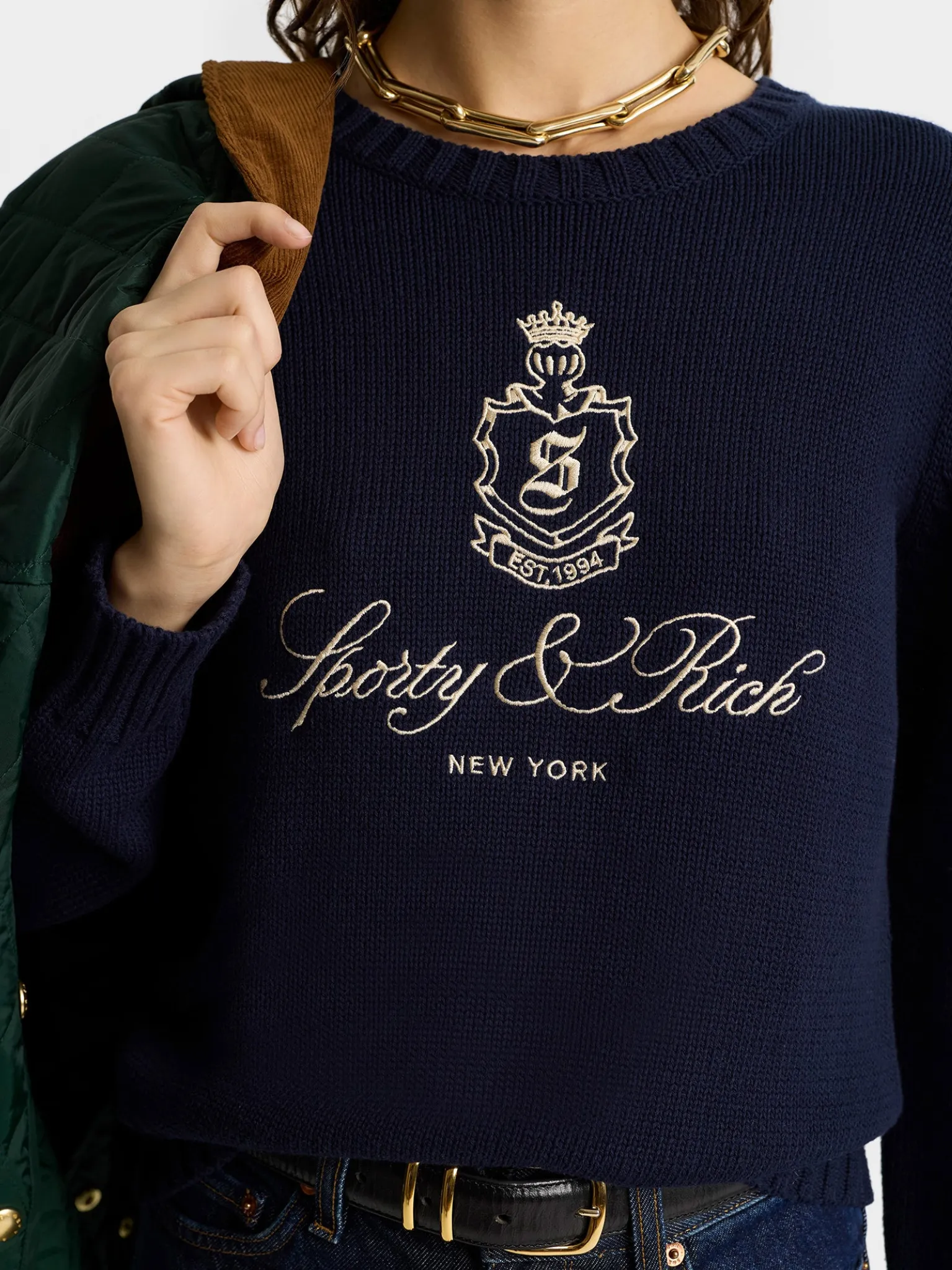 SPORTY & RICH WOMEN Vendome Knitted Sweater Navy Blue